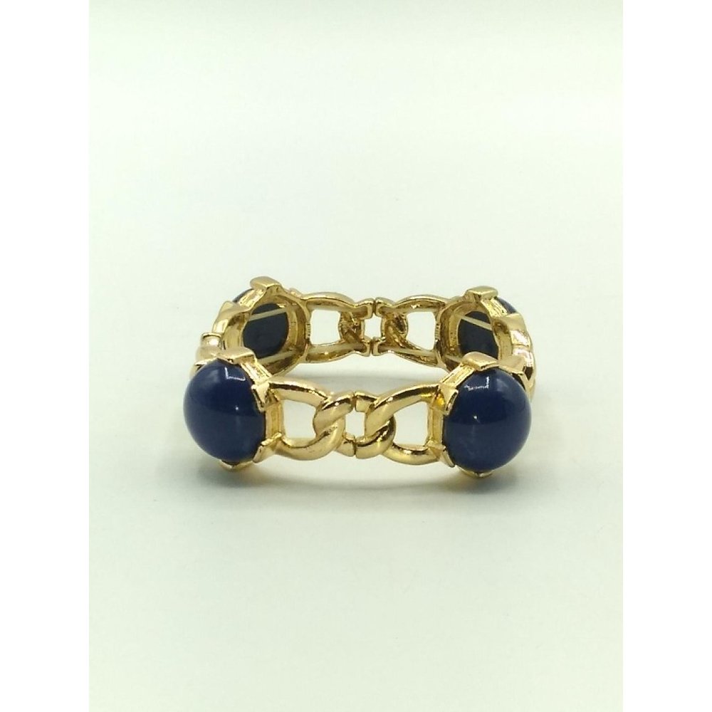 Vintage Dark Blue Cabochons and Gold Tone Bracelet - Picture 3 of 3